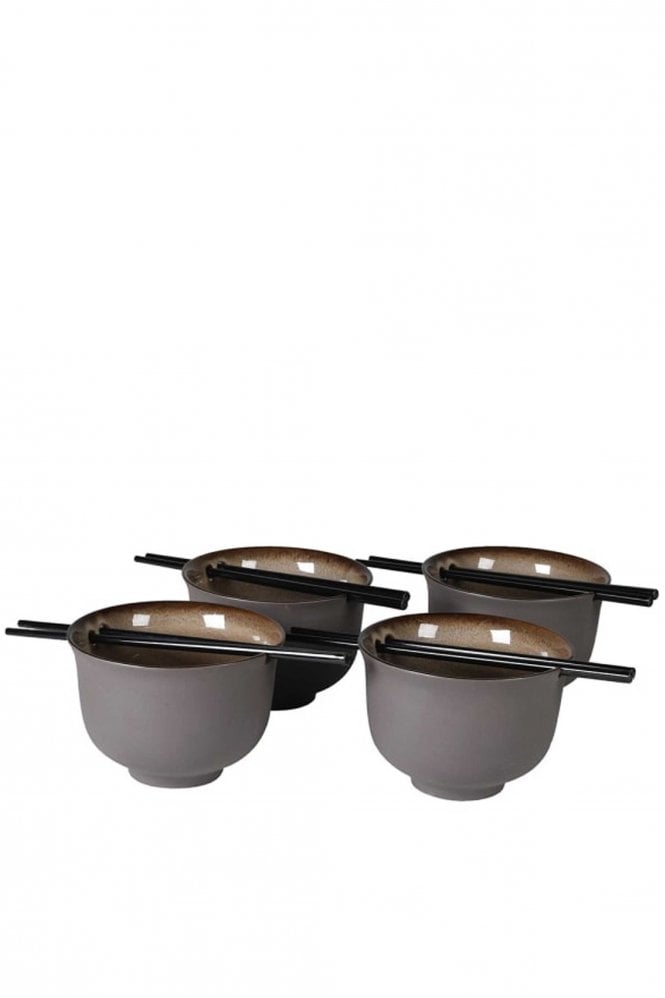 The Home Collection Set Of 4 Takiya Noodle Bowl With Chopsticks