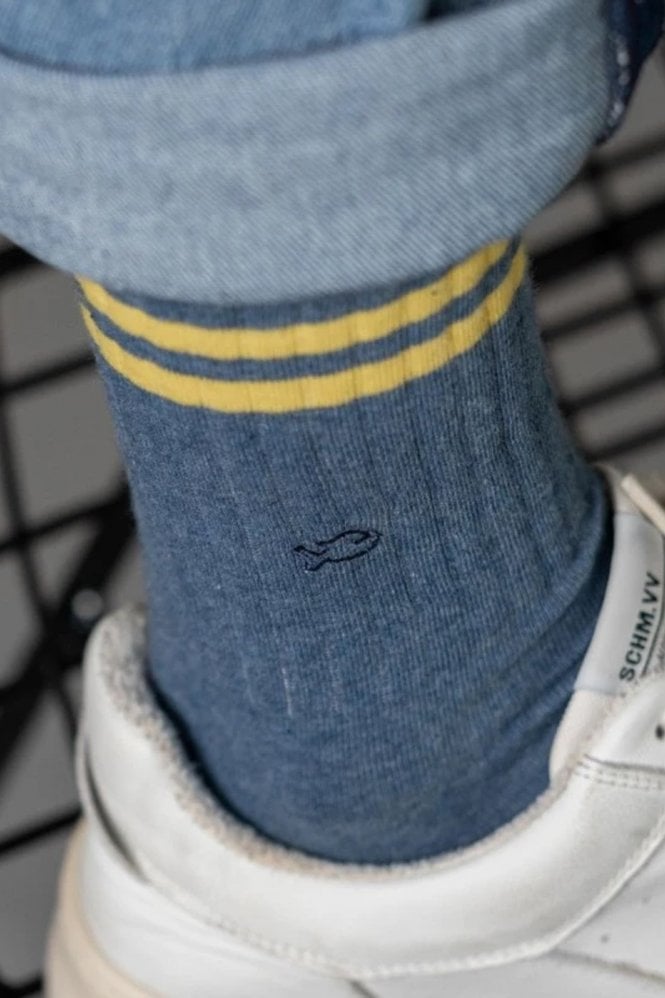 BILLYBELT Mens Retro Combed Cotton Socks In Heather Blue