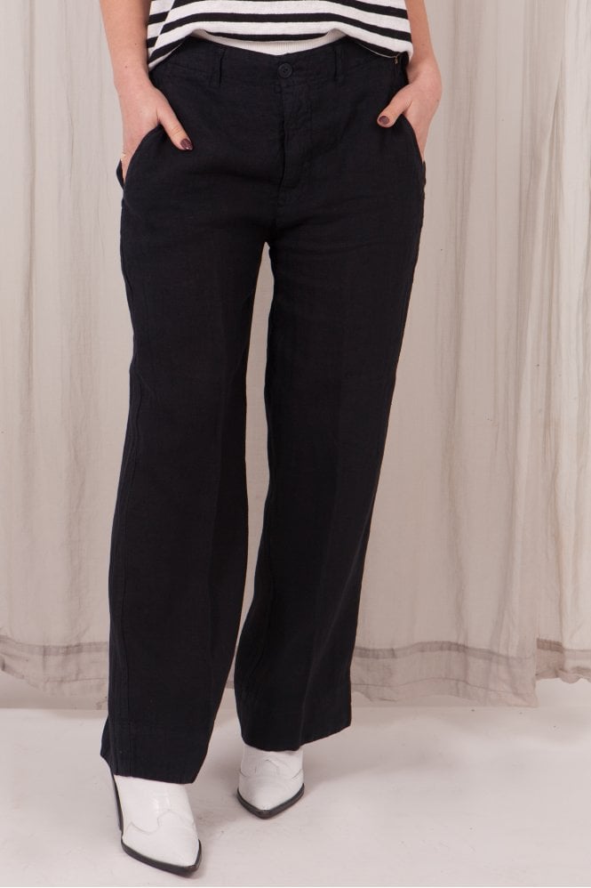 European Culture Linen Cropped Trouser In Midnight