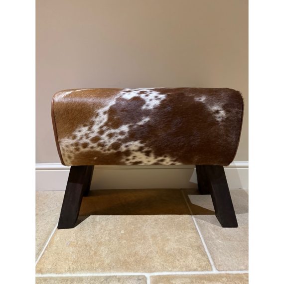 Collective Home Store Brown and White Cowhide Pommel Bench