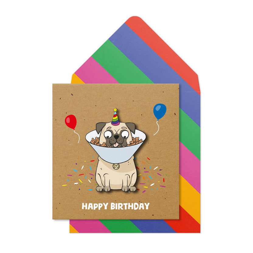 Tache Card Party Pug Happy Birthday Card