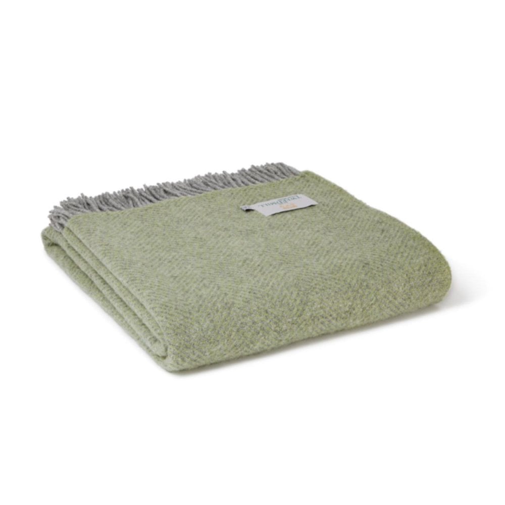 Tweedmill Textiles Extra Large Fern Green/Grey Pure New Wool Beehive Throw | 240 x 140 cm