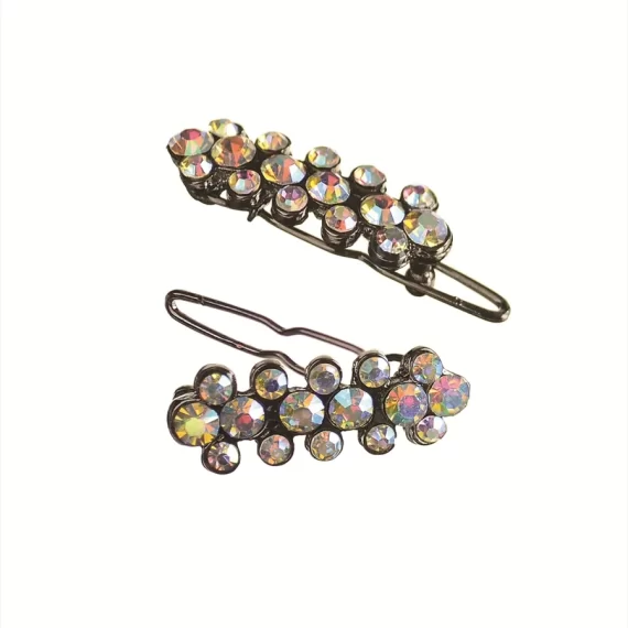 Hot Tomato Pair of Gun Metal and AB Crystals Petite Sparklets Hair Clips 
