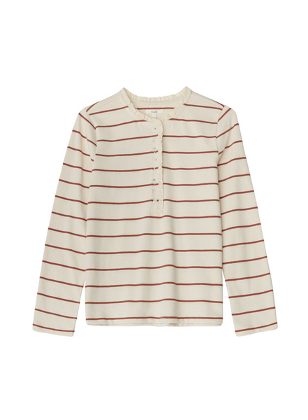 Yerse Mia Long Sleeve Top In Ecru + Chocolate Stripes From