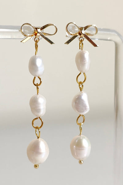 Vachana Long Baroque Pearl Bowknot Earrings
