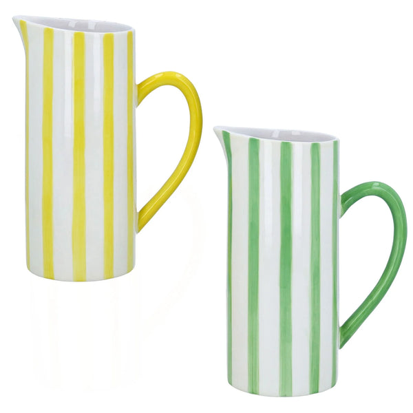 Gisella Graham Striped Large Ceramic Jug - Yellow Or Green