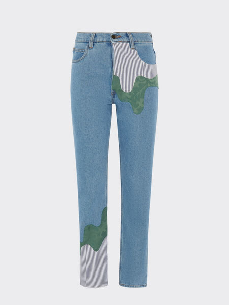 Fanfare High Waisted Organic & Recycled Melt Patch Blue Jeans