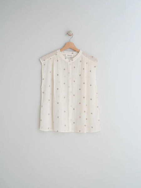 Indi & Cold Mc281 Floral Organic Cotton Blouse In White