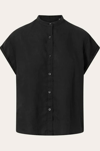 Knowledge Cotton Collar Linen Black Jet Shirt