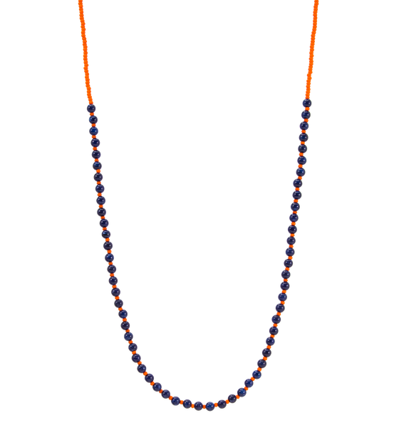 HN Navy Jade & Orange Beaded Necklace