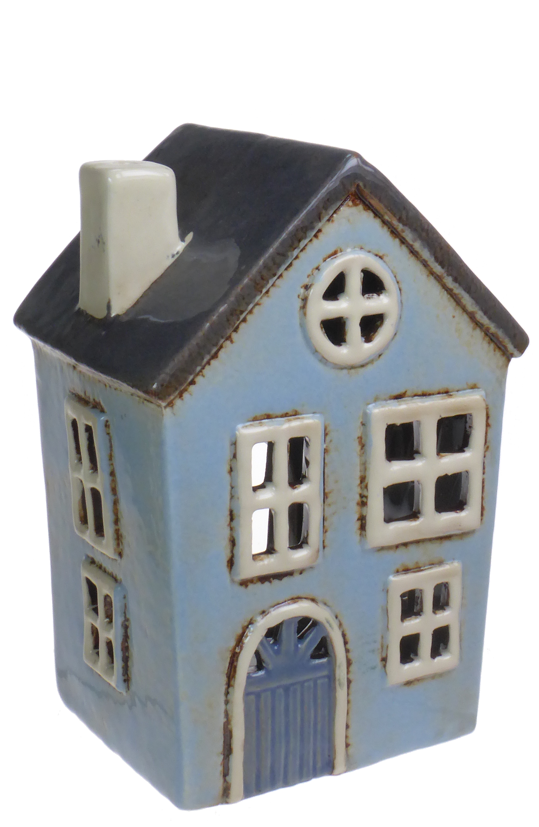 Ceramic Tealight House in Pale Blue