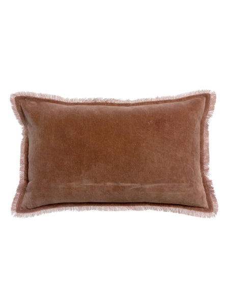 Viva Raise Fara Rosewood Fringed Velvet Cushion - 30x50cm