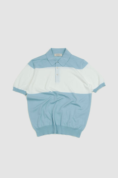 Gran Sasso Organic Cotton Wide Striped Polo Shirt White/Blue