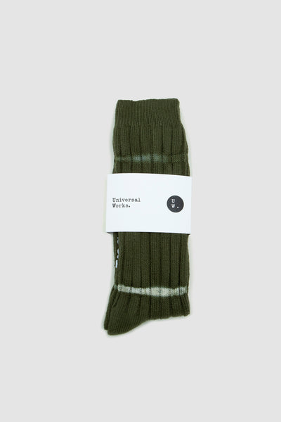 Universal Works Tie Dye Socks Olive Knit