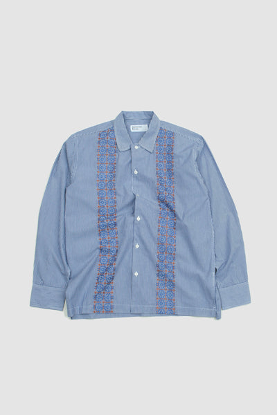 Universal Works Embroided Shirt Blue Classic Shirting