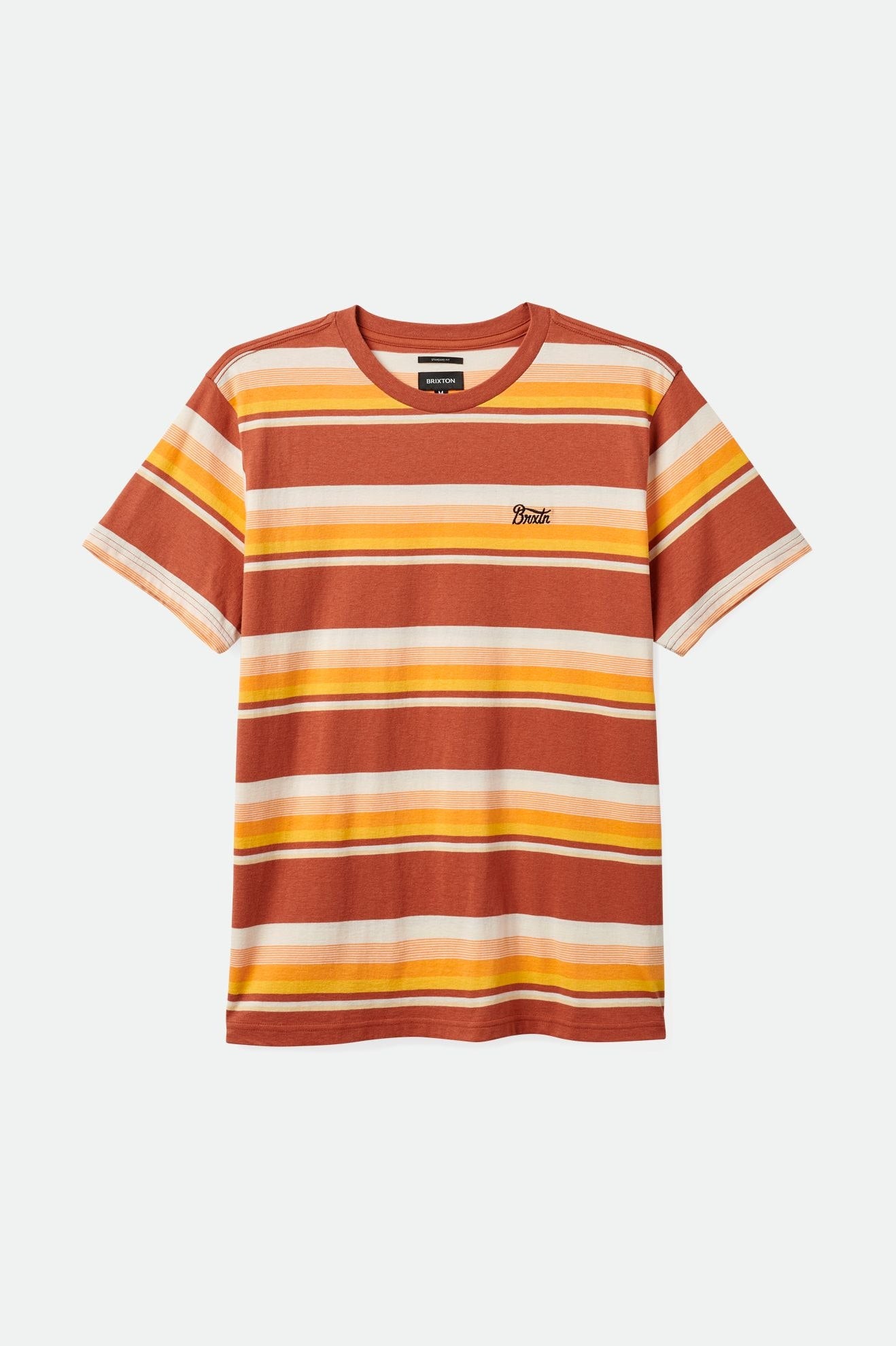 Brixton Terracotta Apricot and Off White Stripted Hilt Stith Short Sleeves T Shirt