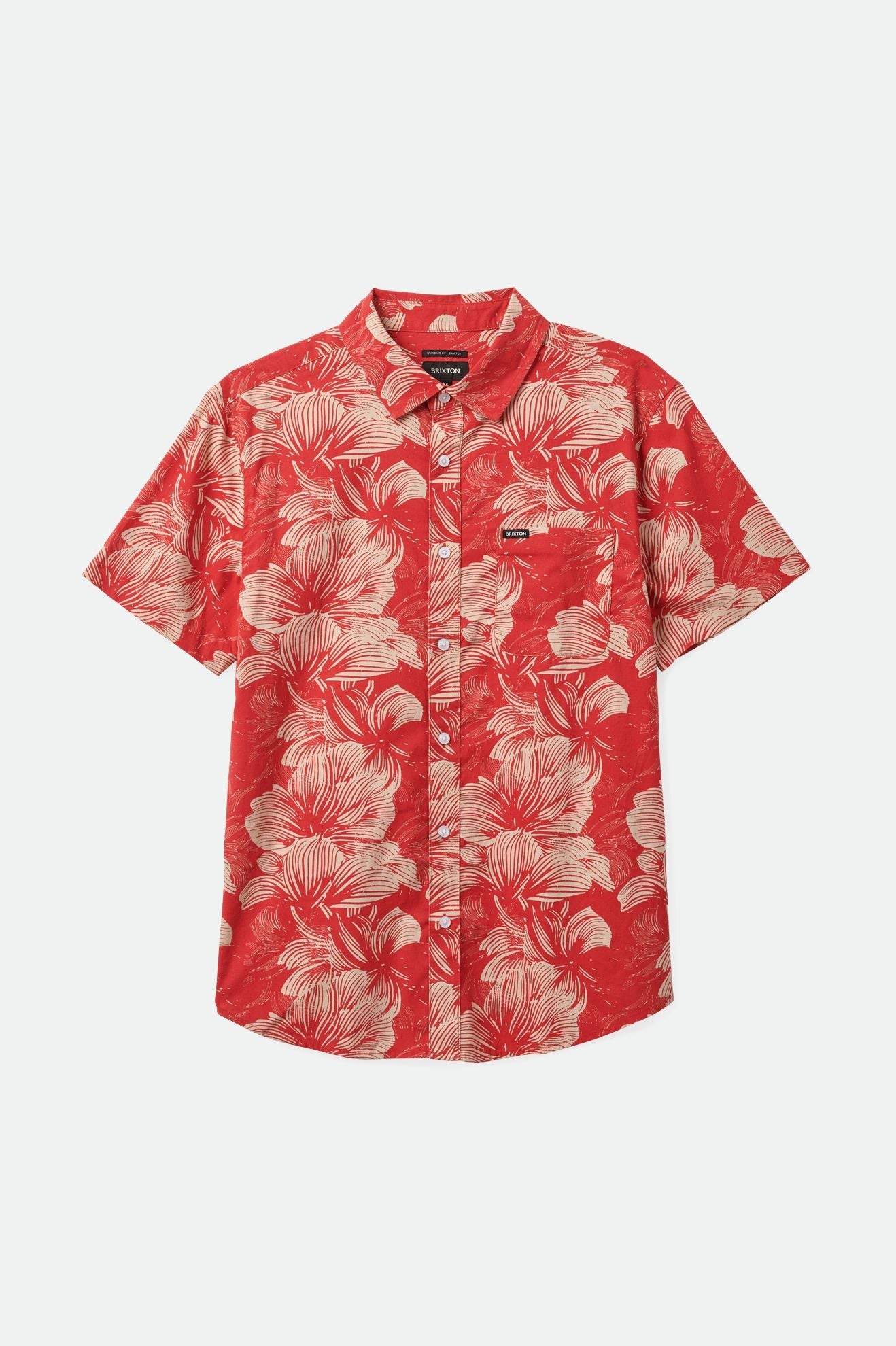 Brixton Casa Red and Oatmilk Floral Charter Printed Short Sleeves Woven Shirt