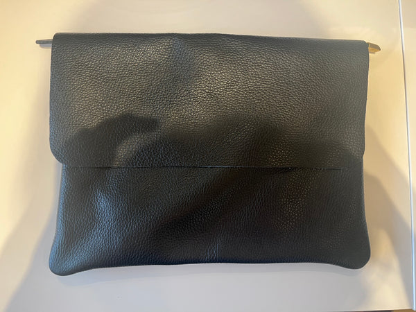 Anorak Marlon Italian Leather A4 Clutch Bag Black With Detachable Strap