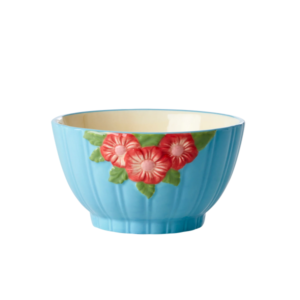 rice Ceramic Bowl With Embossed Flower Design - Mint - Small - 250 Ml