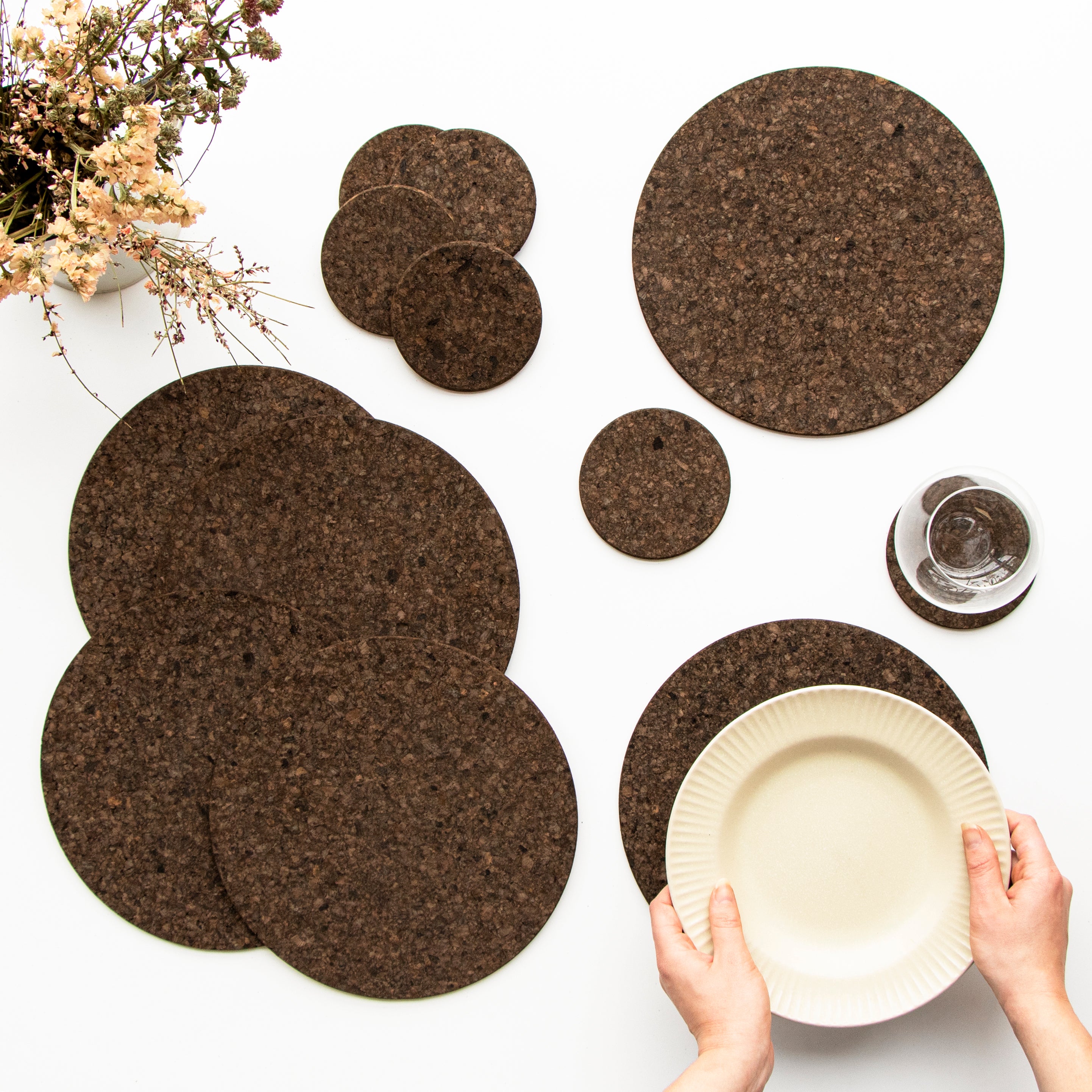 LIGA Set Of 6 Smoked Cork Placemats + Coasters | Round