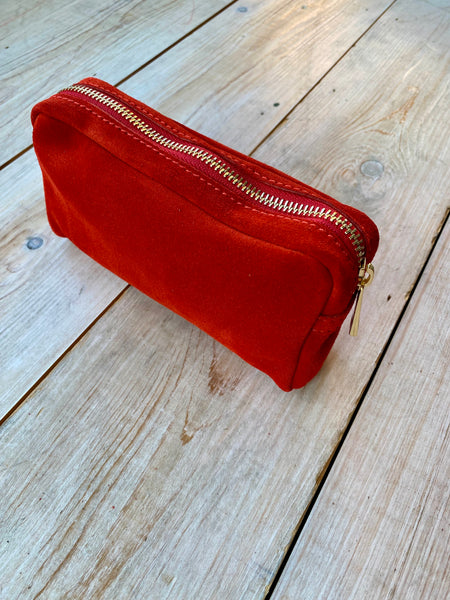 Marlon Anne Suede Cosmetic Bag - Red