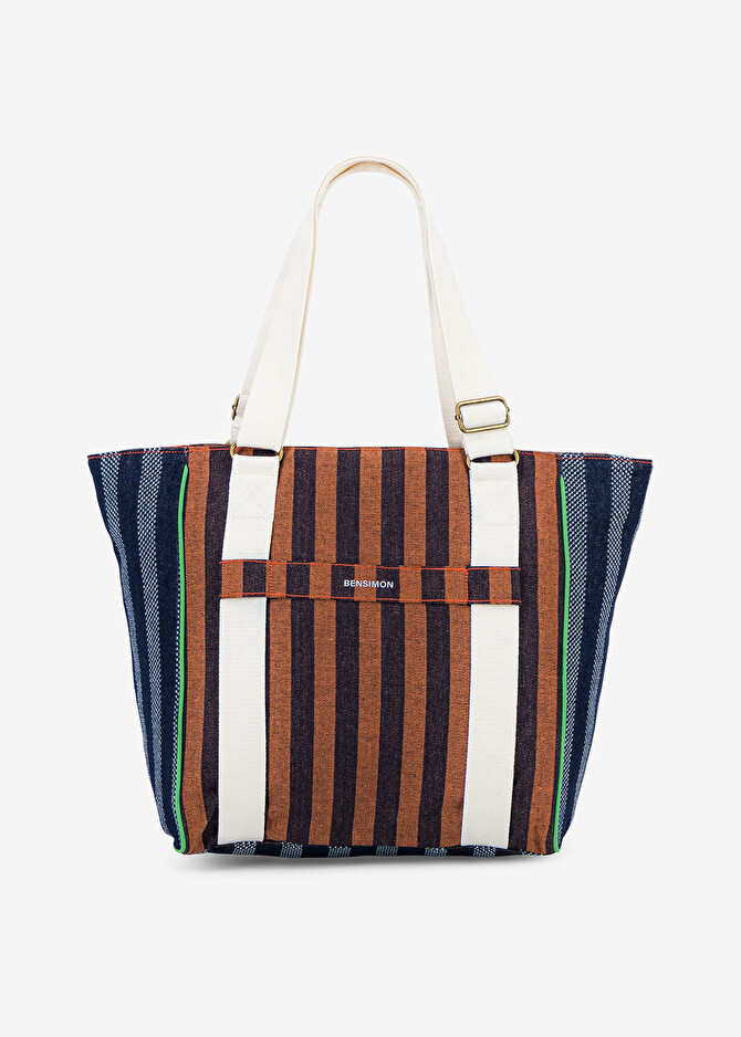 bensimon-orange-mixed-striped-shopping-bag