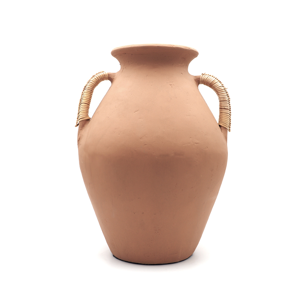 Terra Nomade Vase Décoratif En Terre Cuite Et Rotin – Terracotta