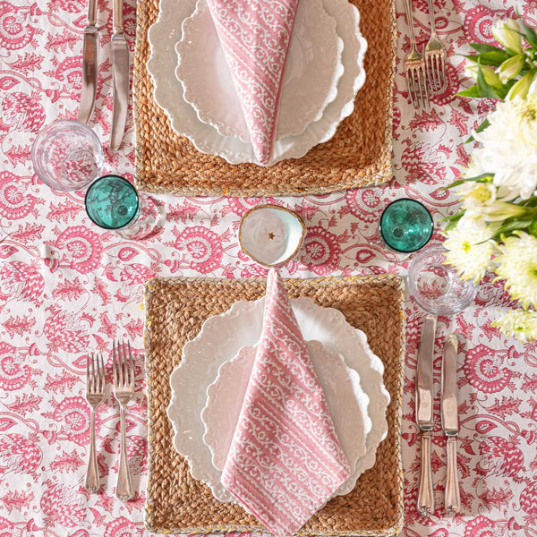 Faro Home Suzani Blockprint Tablecloth - Rose Pink
