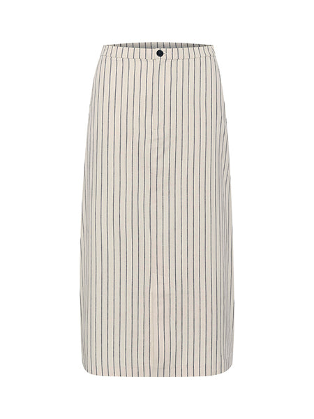 Part Two Elisa Skirt Linen And Cotton Dark Navy Stripe