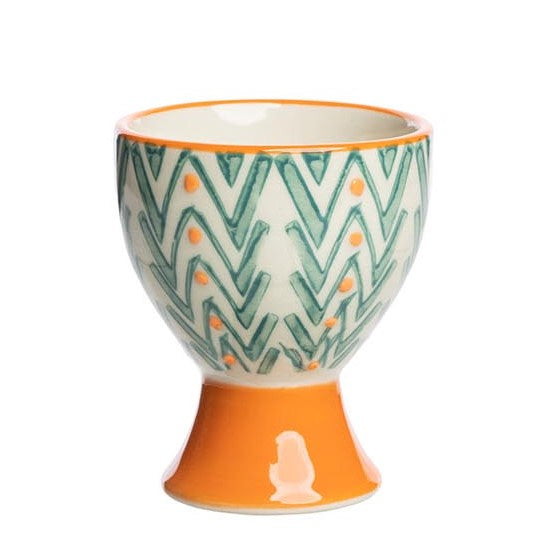 livs Egg Cup - Hand Stamped, Green & Orange