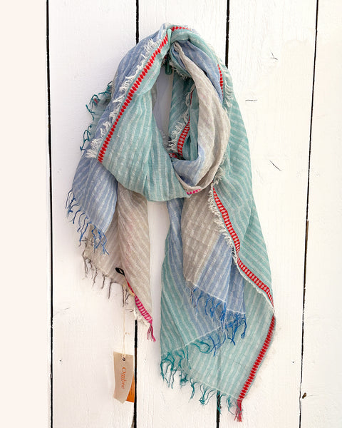 Ombre London Aqua And Blue Textured Lightweight Scarf