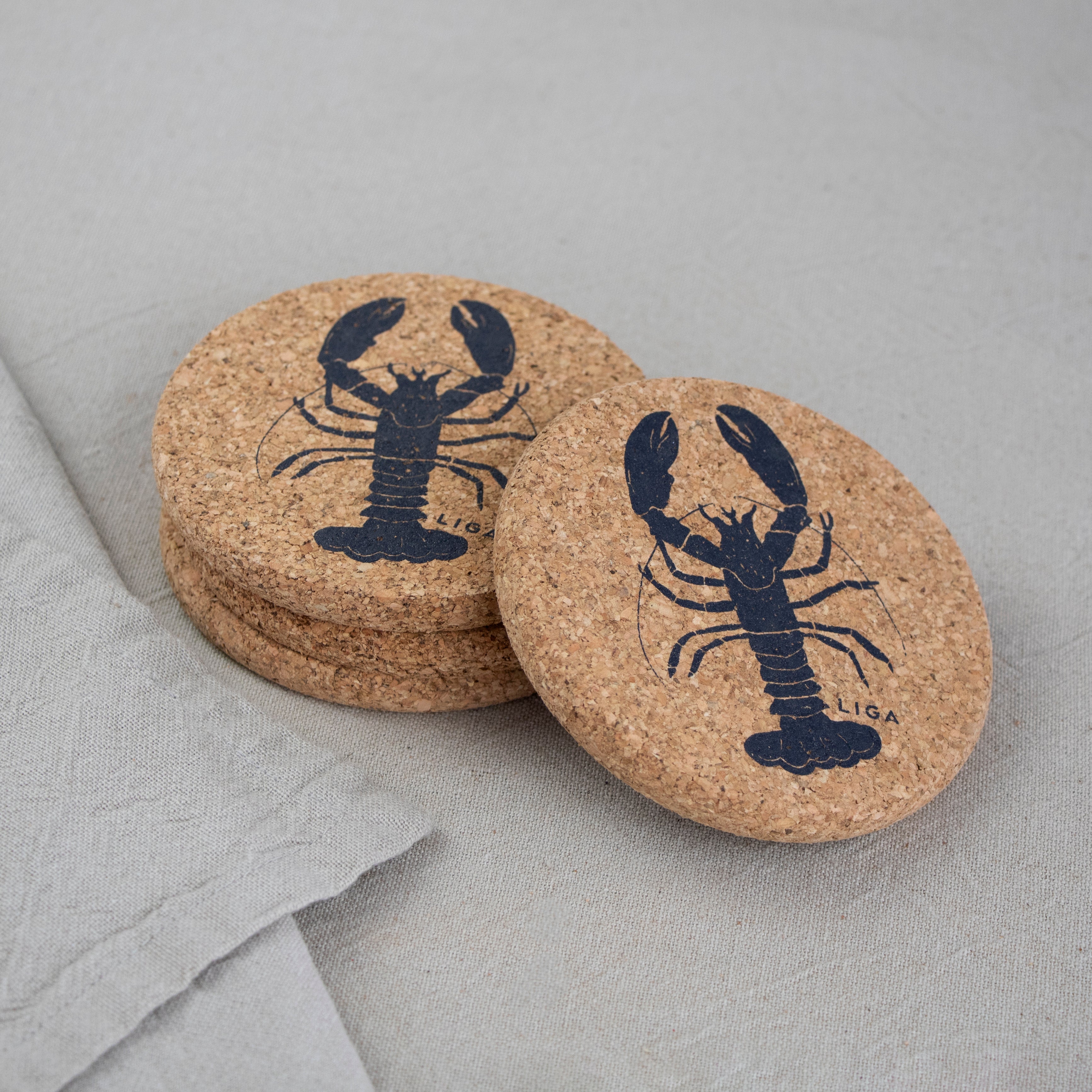 LIGA Set of Cork Coasters Lobster Grey
