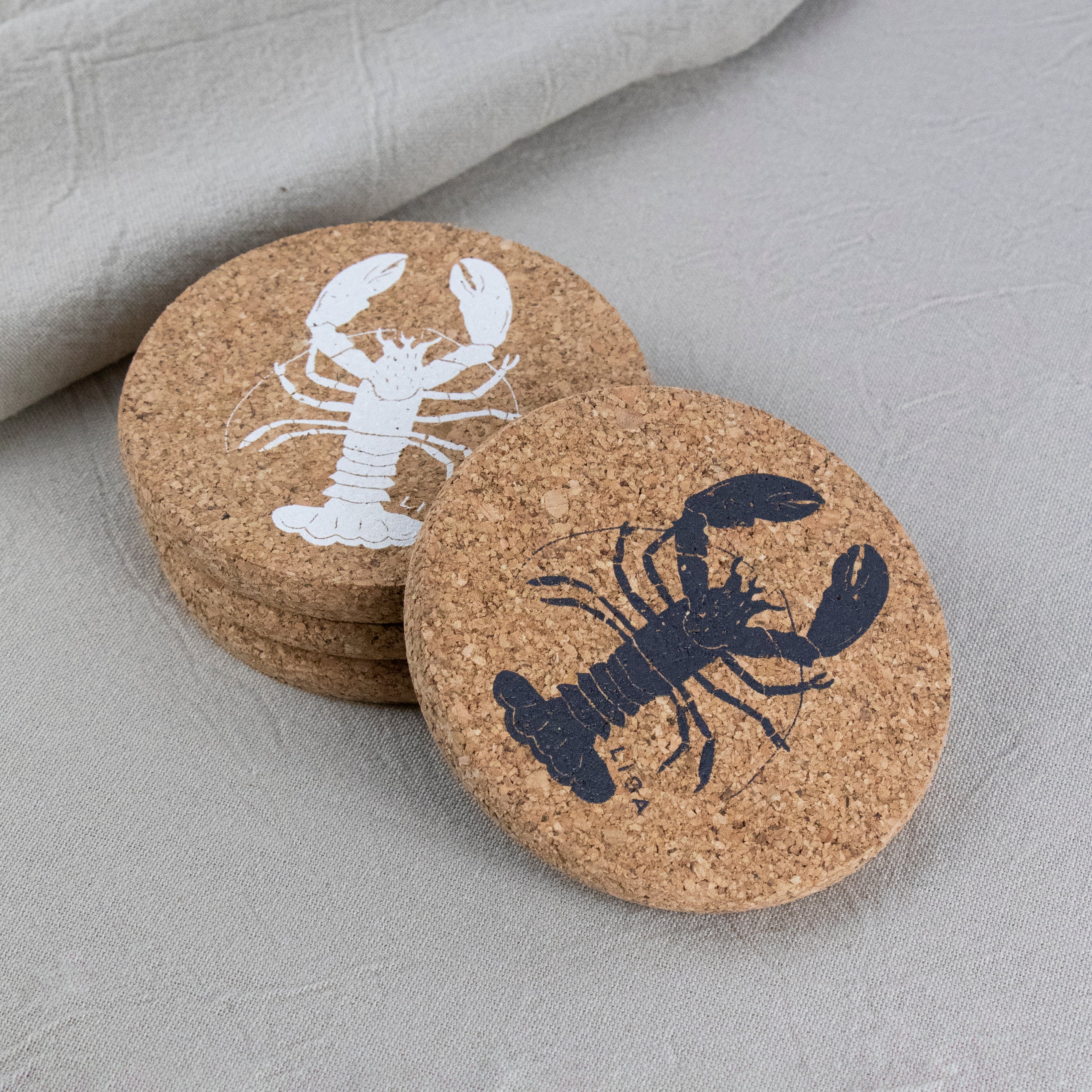 LIGA Grey Cork Coasters Set | Lobster