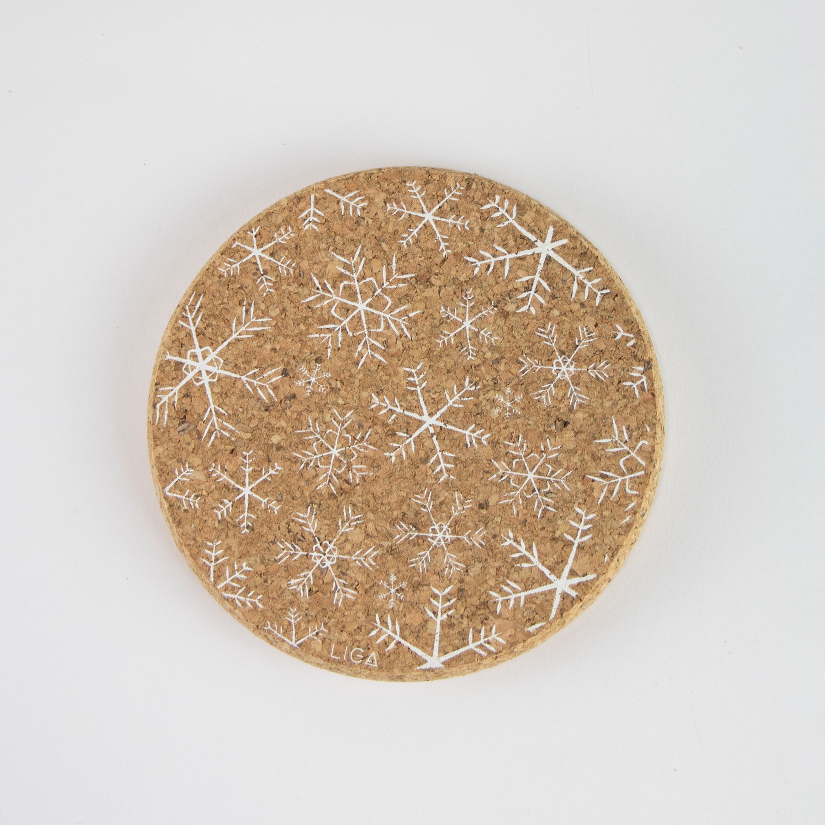 LIGA Single / White Cork Coasters | Snowflake