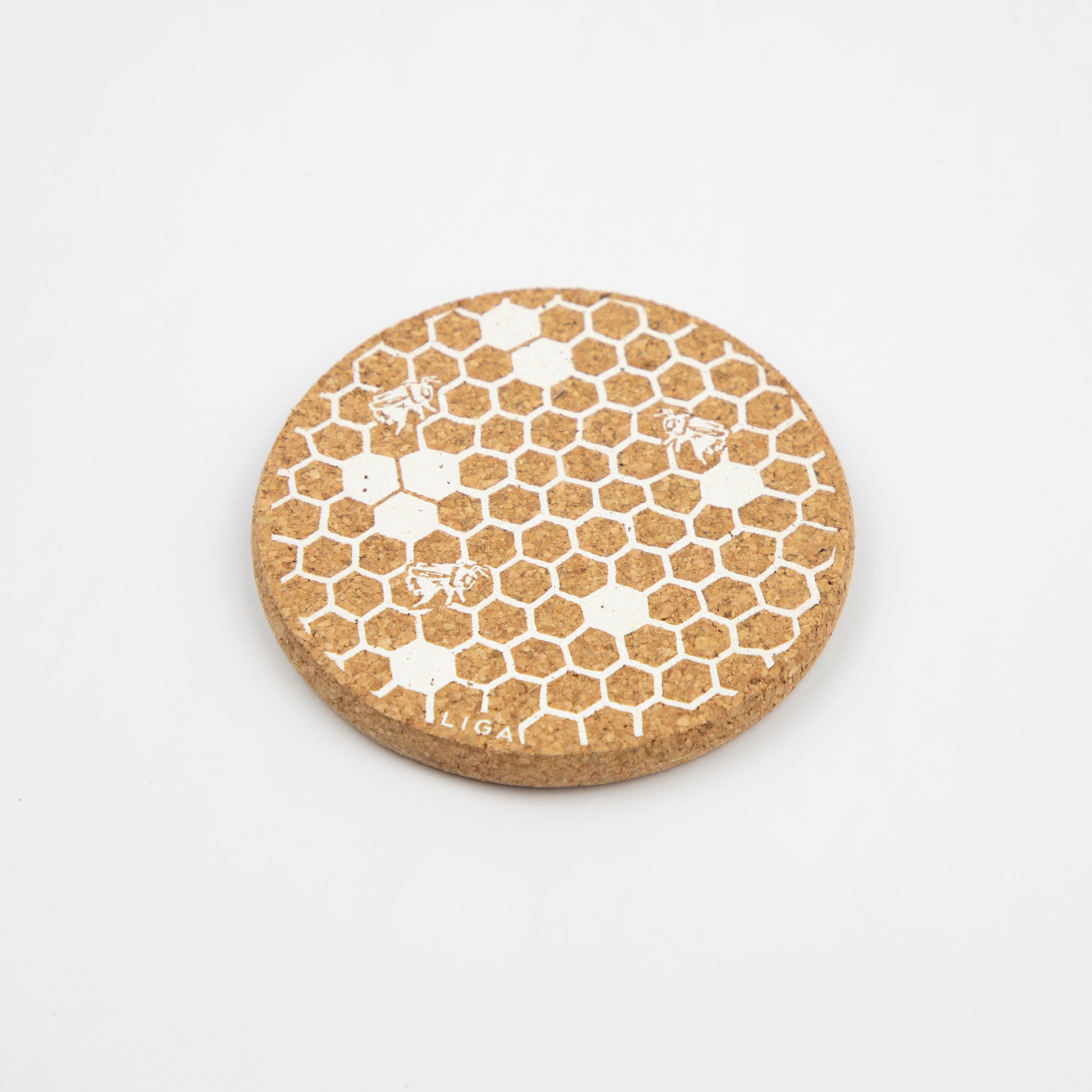 LIGA White Cork Coasters Set | Honeycomb