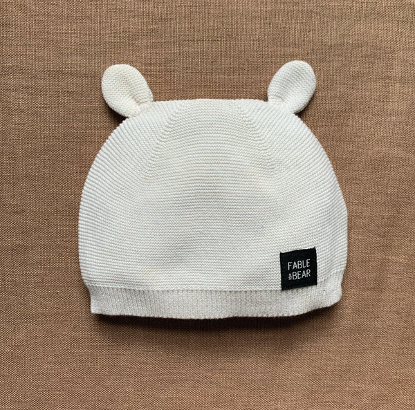 Fable & Bear : Knitted Kids Hat With Ears - Natural White