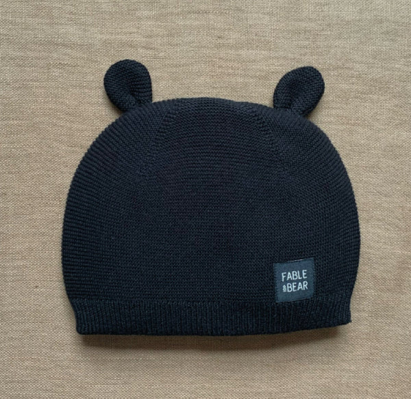 Fable & Bear : Knitted Kids Hat With Ears - Black