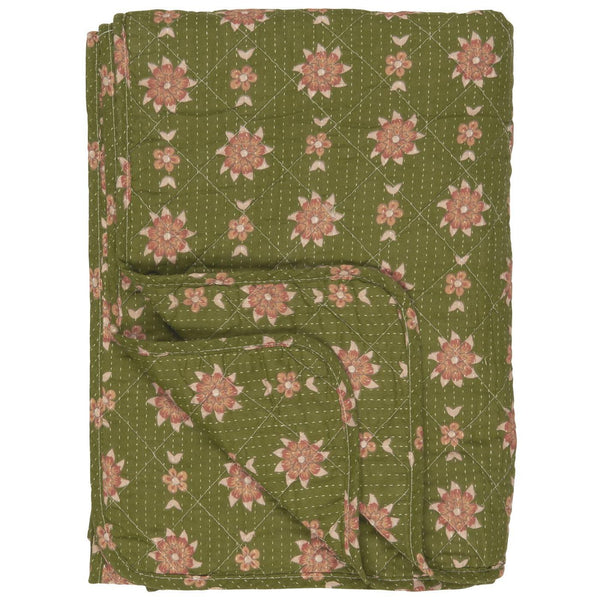 Ib Laursen Green Floral Cotton Quilt