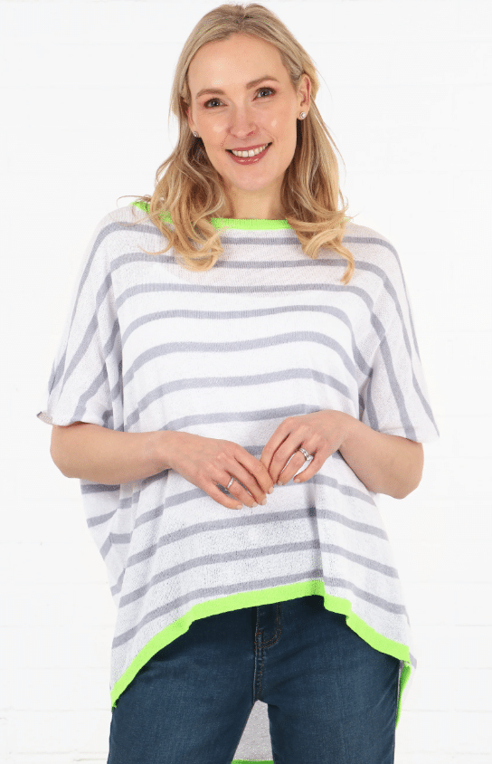 MSH Striped Short Sleeve Cotton Jumper With Contrasting Trim In White Lilac And Lime