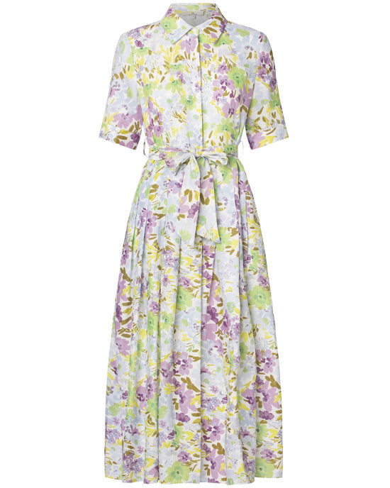 Charlotte Sparre Pleat Shirty Dress Linen Garden Blue