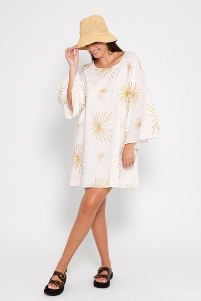 Sundress India Short Dress - White/gold