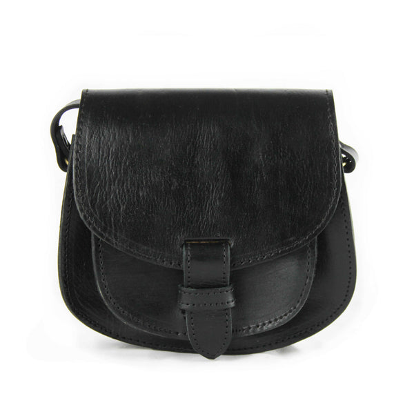 Atelier Marrakech Maya Small Black Leather Saddle Bag