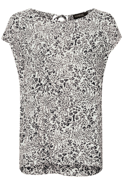 Soaked in Luxury  Zaya Top In Black And White Ditsy Print