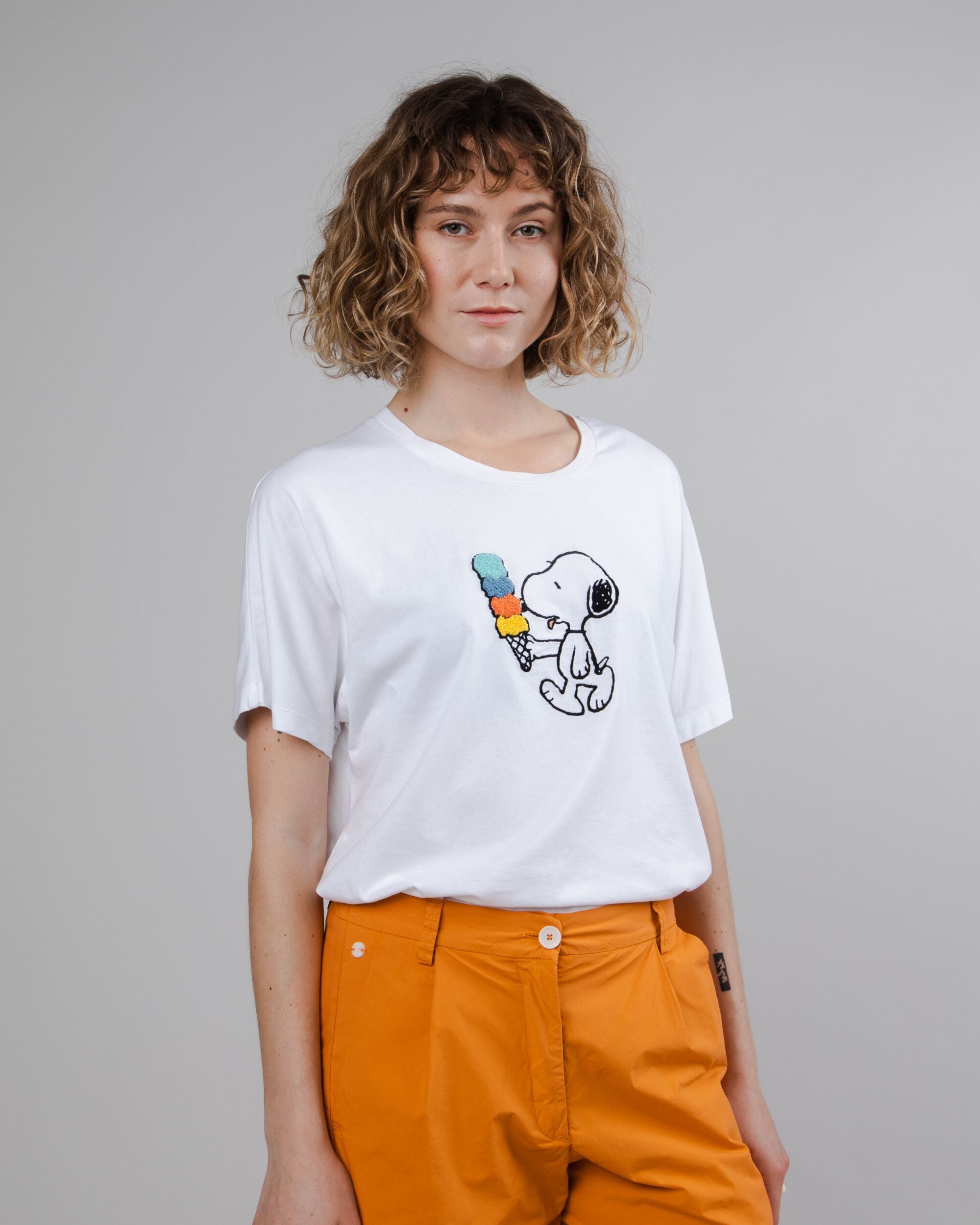 Brava Fabrics White Peanuts Icecream Printed Oversize T Shirt 