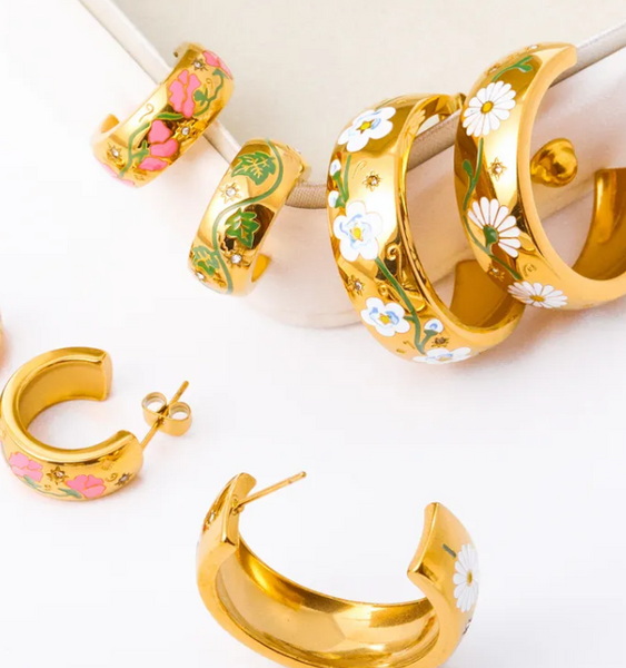 The Forest & Co. Gold Floral Enamel Hoop Earrings