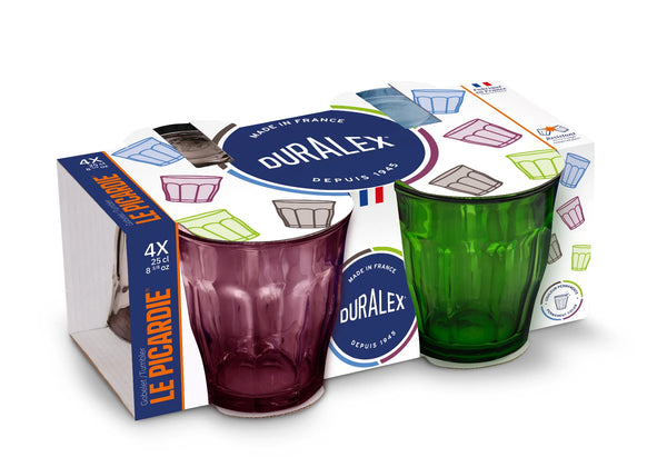 Duralex 25cl Coloured Glass Tumblers - Mixed Pack Of 4