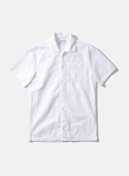 Edmmond - Seersucker Short Sleeve Shirt Plain White