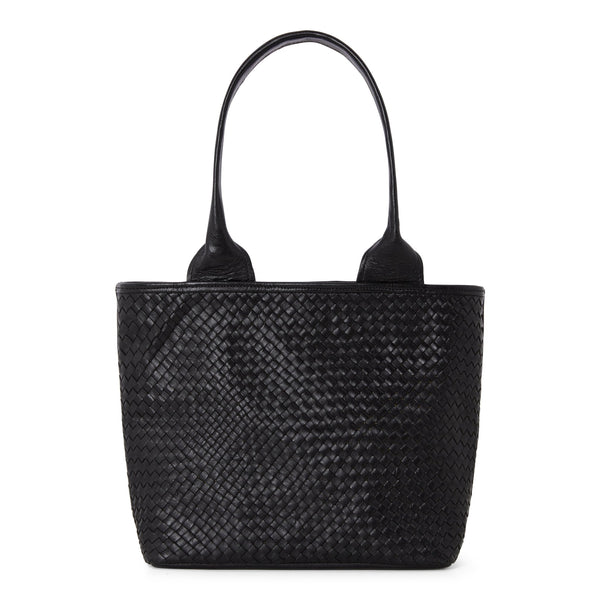 Atelier Marrakech Small  Woven Leather Tote Handbag Black