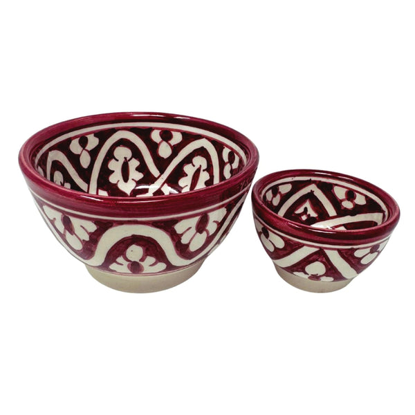 Artisan Stories Mini Burgundy Hand Painted Ceramic Bowls Clove Pattern