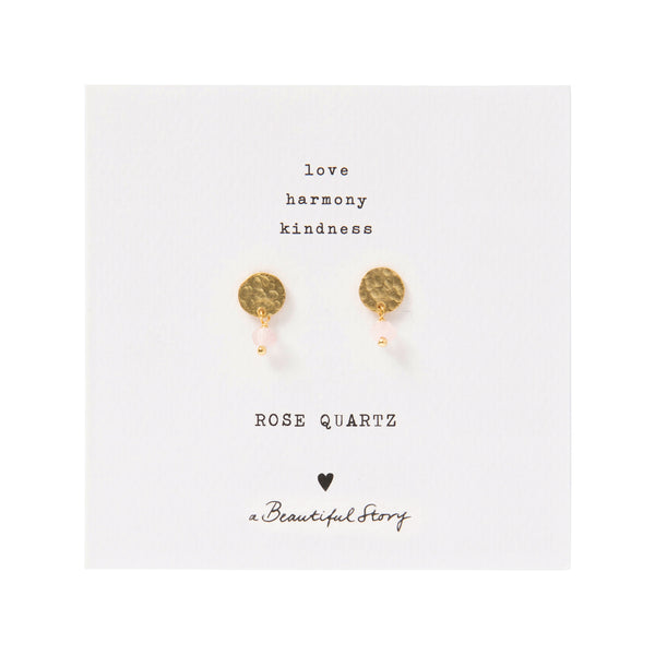 A Beautiful Story Mini Coin Rose Quartz Gold Or Silver Earrings
